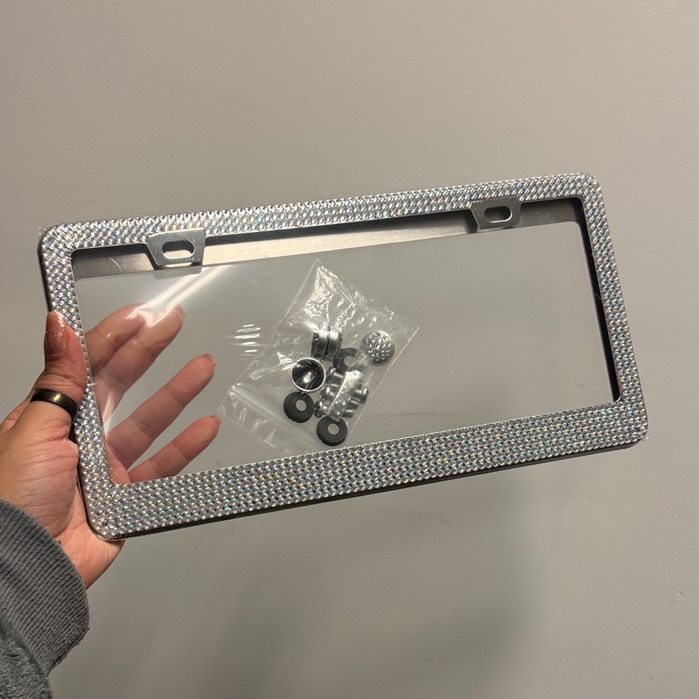 Silver Rhinestone License Plate Frame - Picture 1 of 3